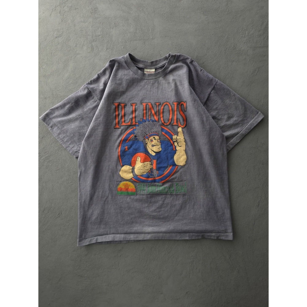 Vintage 90s Illinois Fighting Illini Grey Single Stitch T-shirt NCAA Football XL